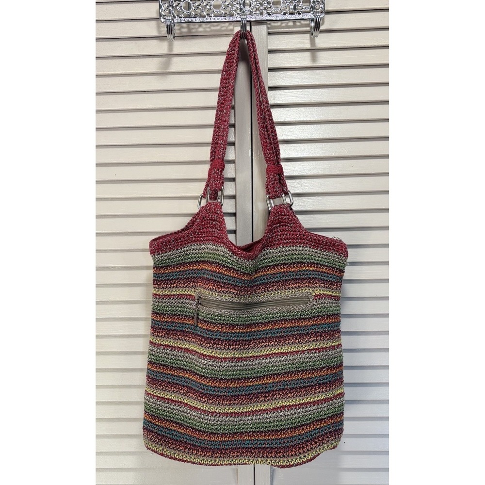 The Sak Hobo Crossbody Bag Multicolor Striped Knit Boho Hippie Zip Close